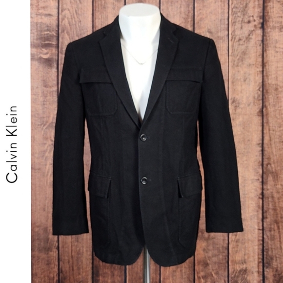 Like New Slim Fit Mens Black Sueded Cotton Two Button Sport Coat-Blazer - Picture 1 of 12
